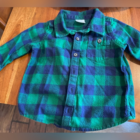 Hanna Andersson Blue and Green Plaid Kids Button Down Shirt - Picture 1 of 3